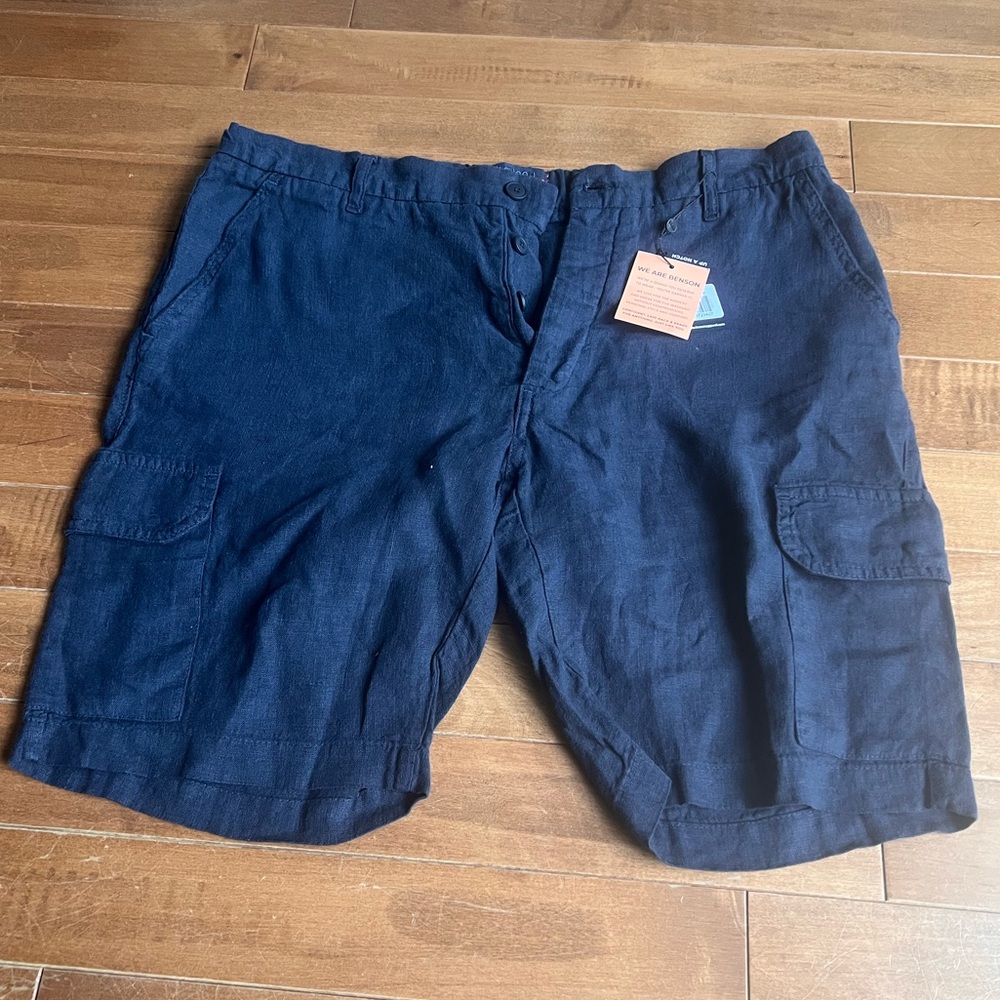 Benson Blue Linen Cargo Shorts